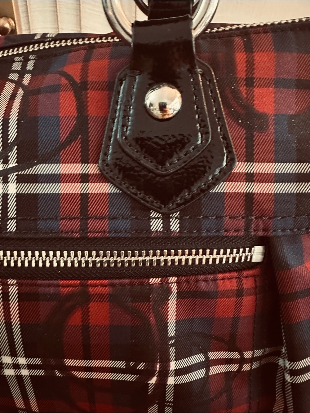 Coach Poppy Y2K 18713 Signature Sateen Tartan Glam Tote Red, Black White - Picture 14 of 16